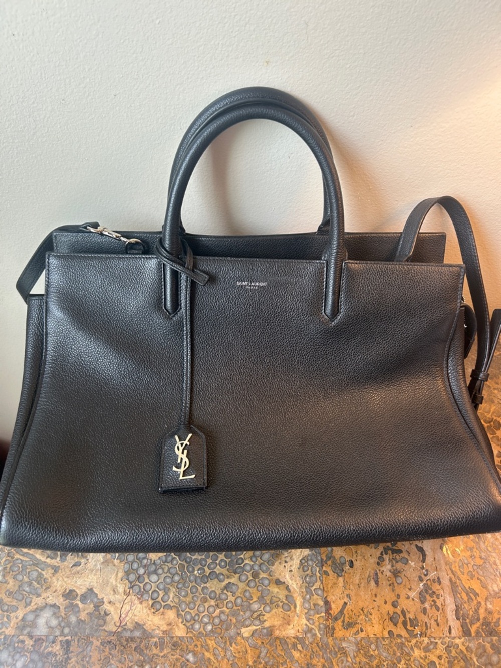 Saint Laurent Black Leather Structured Top-Handle Briefcase